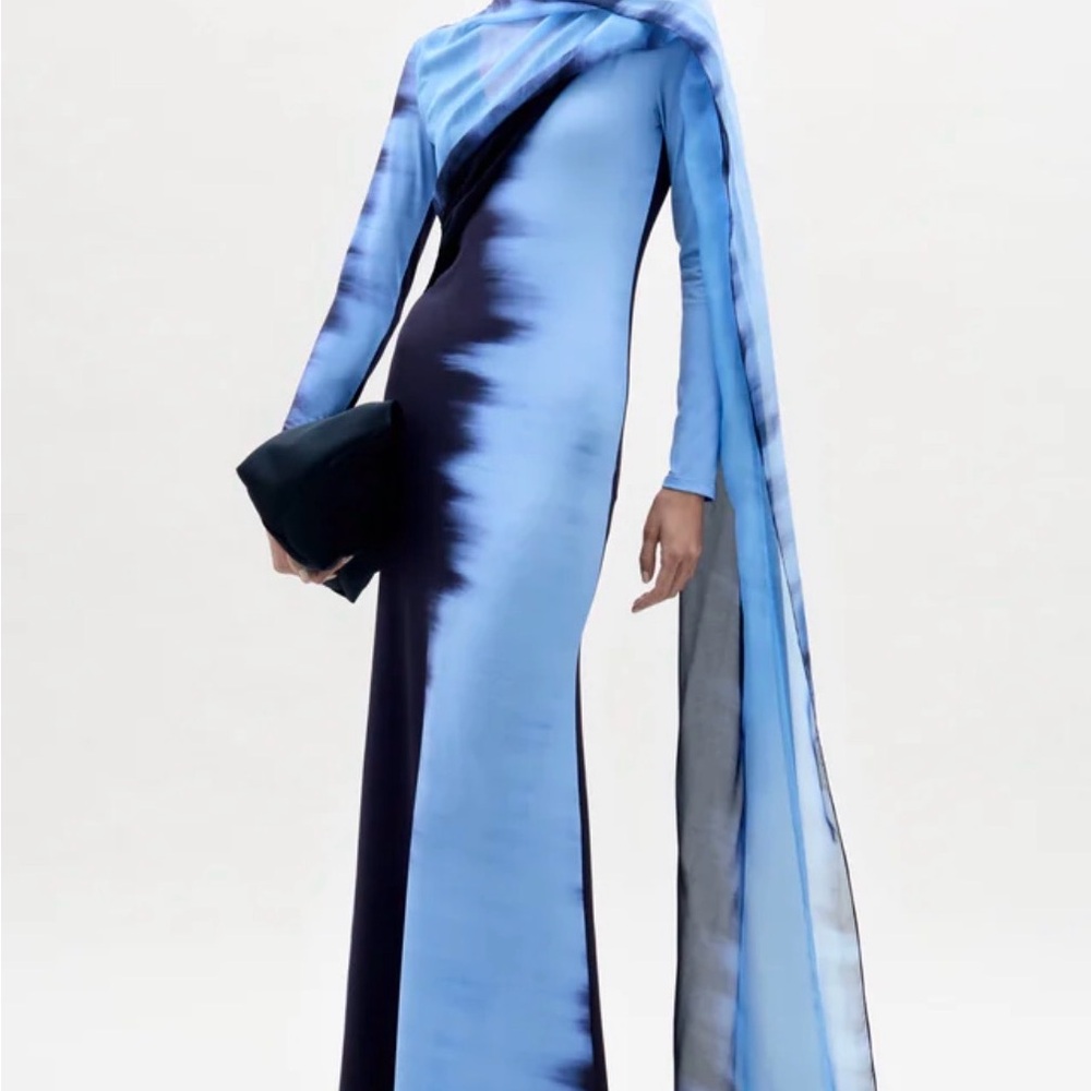 Elegant Blue Ombre Long Sleeve Evening Dress - Picture 3 of 3